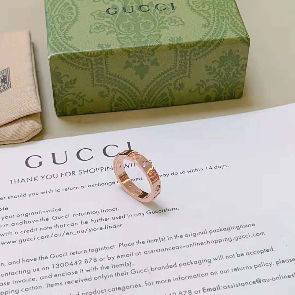 Gucci Women Thin Rose Gold Diamond Icon Ring (7)