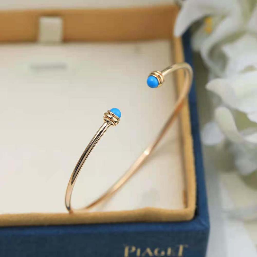 Piaget Women Possession Open Bangle Bracelet in 18K Rose Gold-Blue (6)
