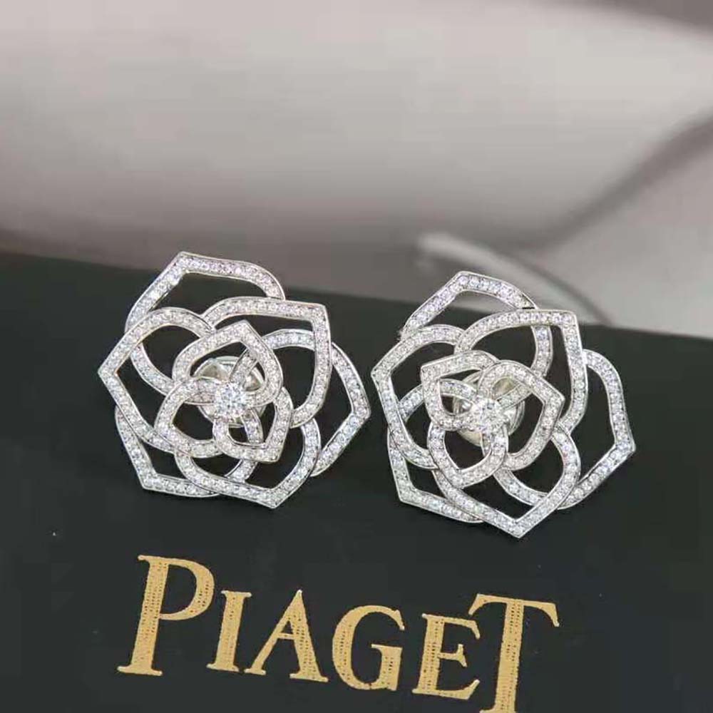 Piaget Women Rose Earrings in Rhodium Finish 18K White Gold (2)