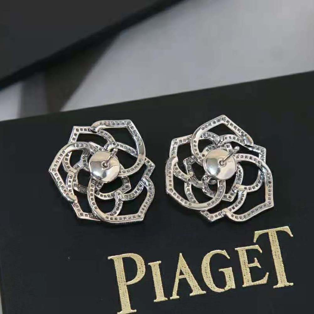 Piaget Women Rose Earrings in Rhodium Finish 18K White Gold (5)
