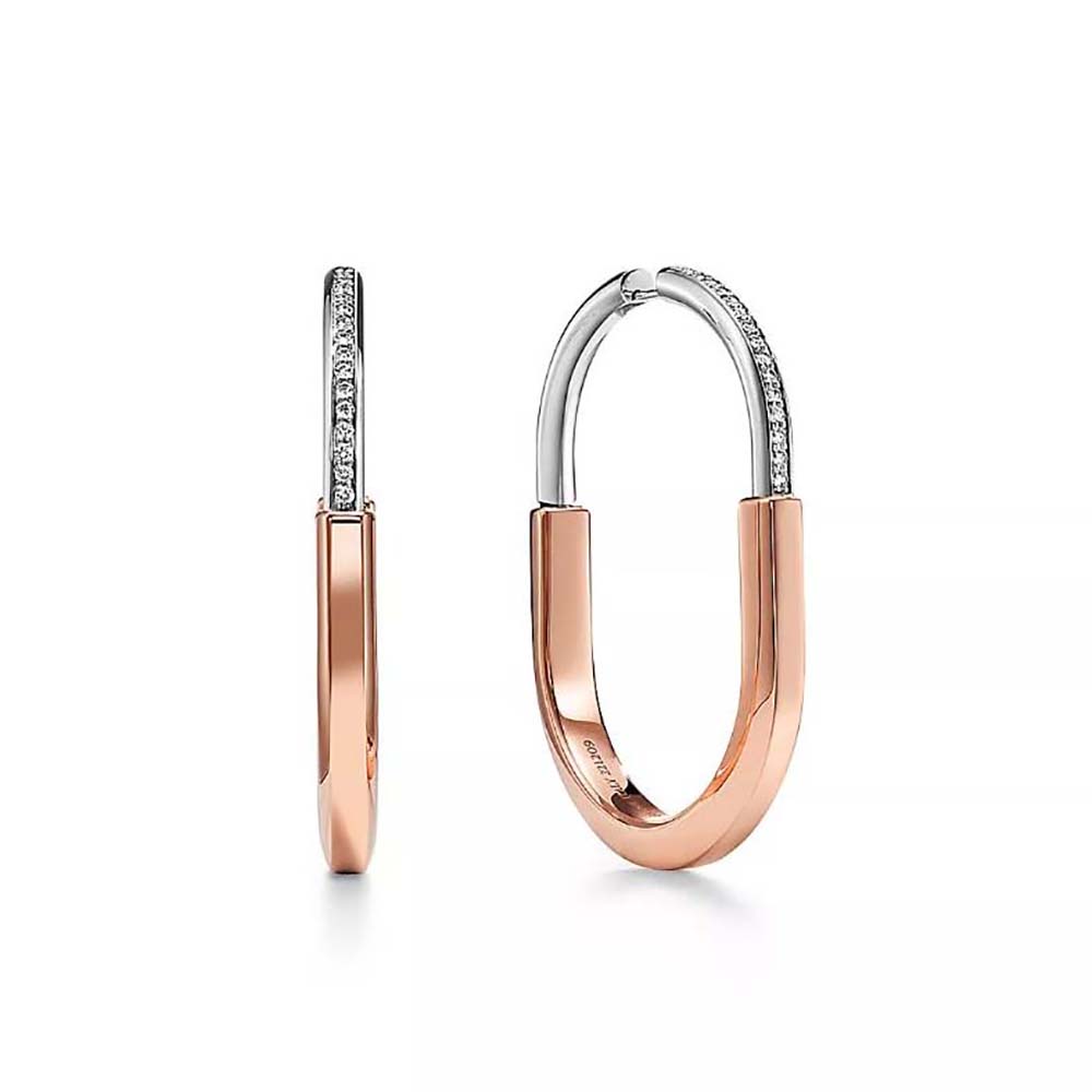 Tiffany Lock Earrings in Rose and White Gold with Diamonds