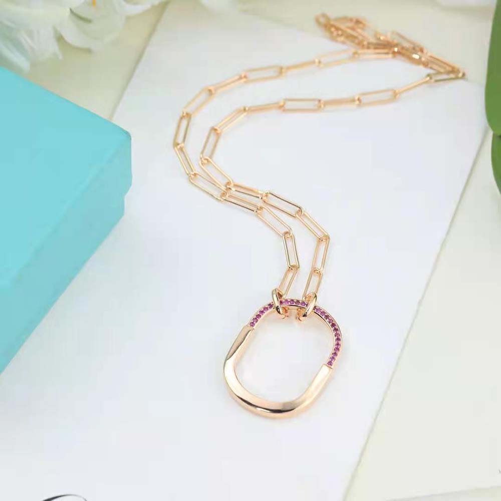 Tiffany Lock ROSÉ Edition Medium Pendant in Rose Gold with Pink Sapphires (4)