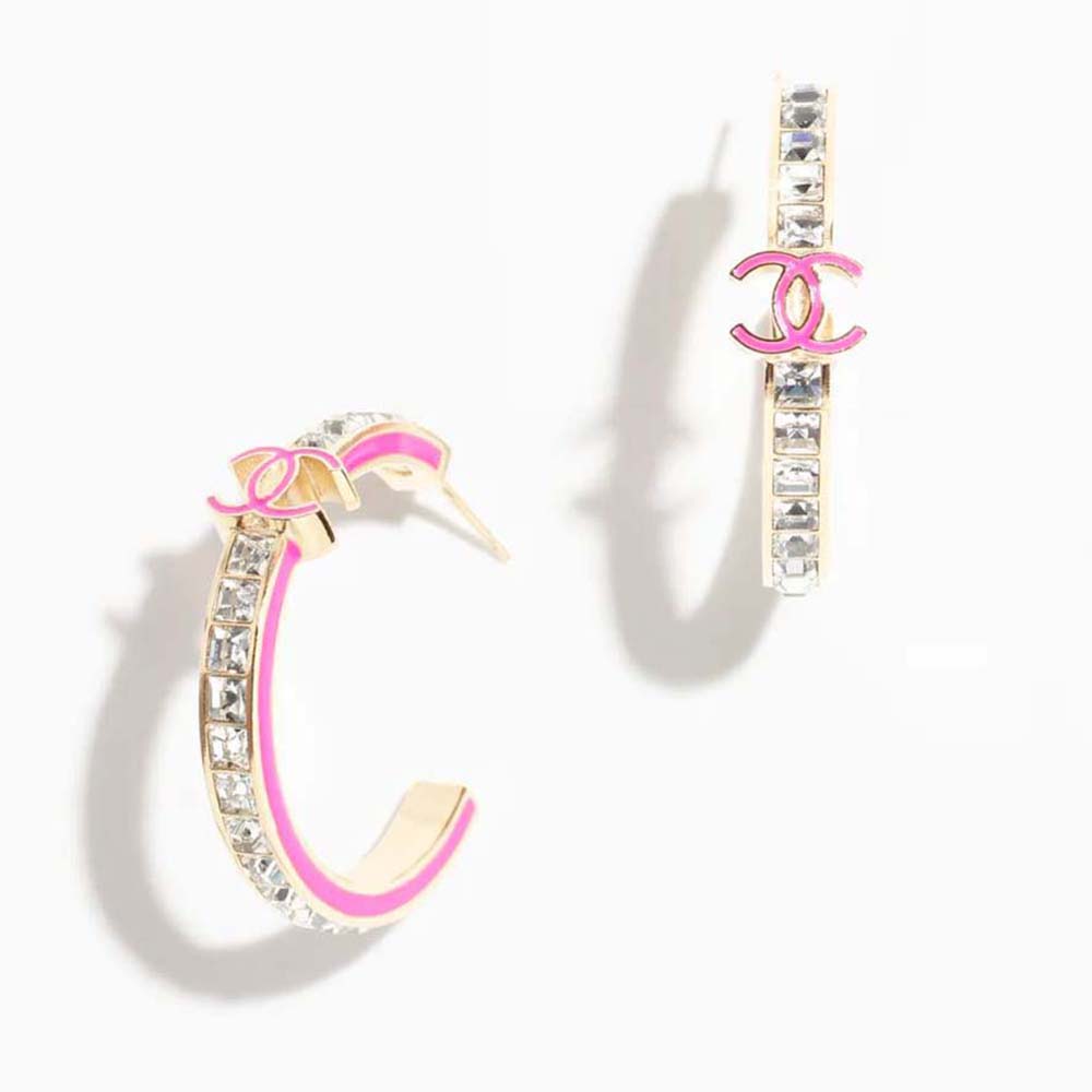 Chanel Women Hoop Earrings in Metal and Diamantés-Pink (1)