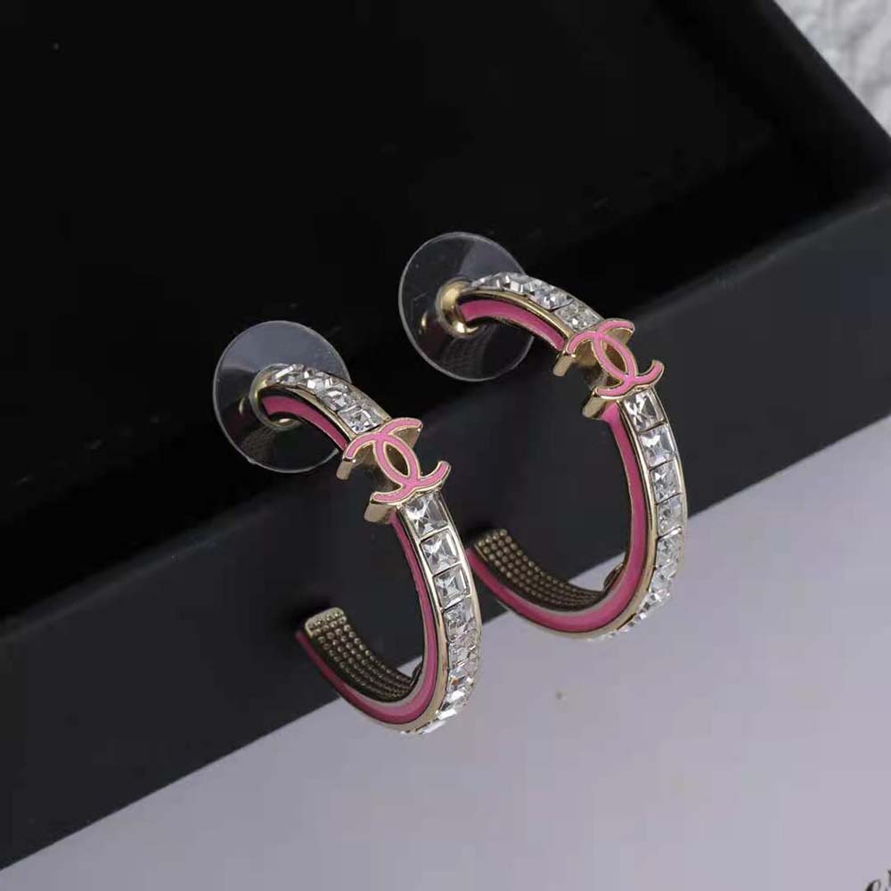 Chanel Women Hoop Earrings in Metal and Diamantés-Pink (2)