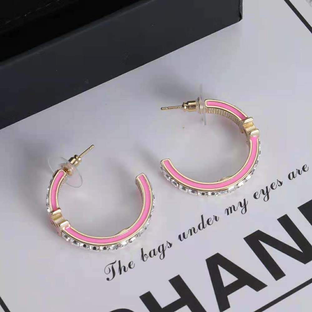 Chanel Women Hoop Earrings in Metal and Diamantés-Pink (3)