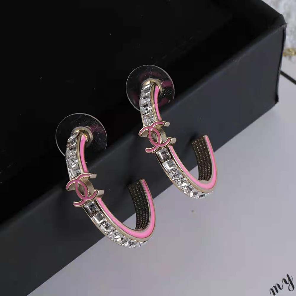 Chanel Women Hoop Earrings in Metal and Diamantés-Pink (4)