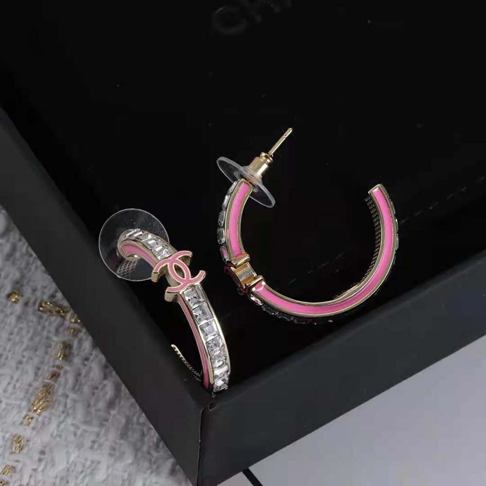 Chanel Women Hoop Earrings in Metal and Diamantés-Pink (5)