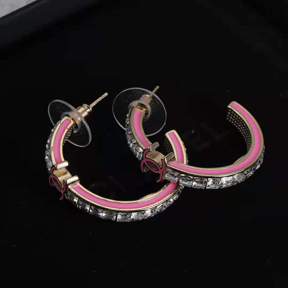 Chanel Women Hoop Earrings in Metal and Diamantés-Pink (7)