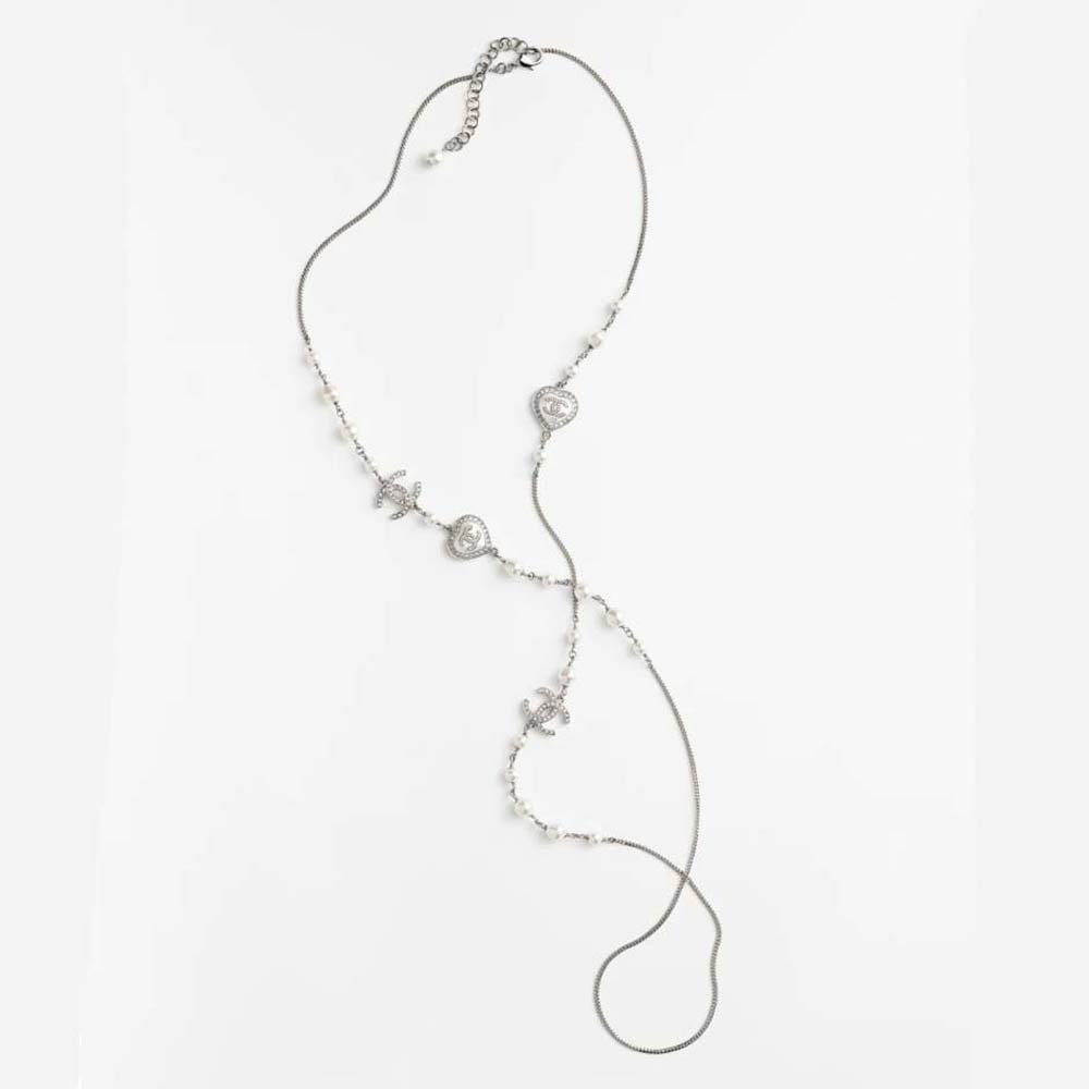 Chanel Women Long Necklace in Metal Glass Pearls and Strass