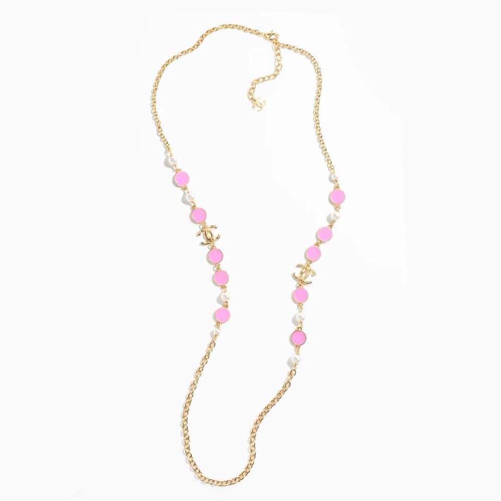 Chanel Women Long Necklace in Metal and Glass Pearls