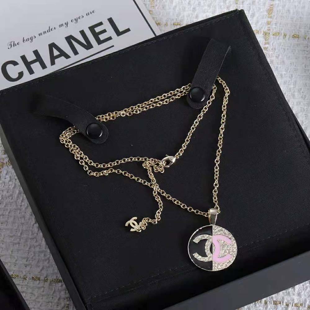 Chanel Women Pendant Necklace in Metal-Black and Pink (2)
