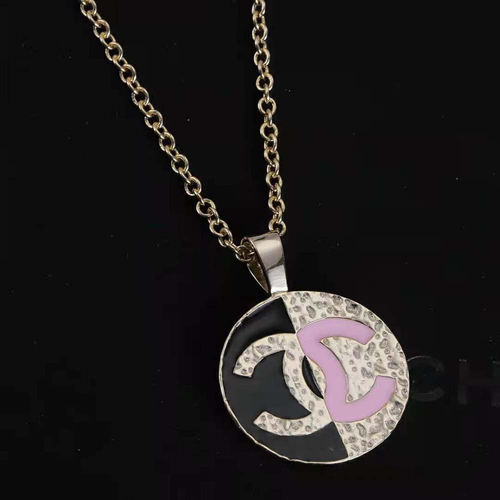 Chanel Women Pendant Necklace in Metal-Black and Pink (3)