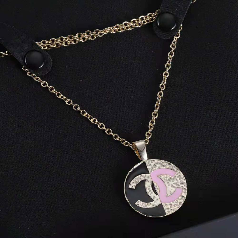 Chanel Women Pendant Necklace in Metal-Black and Pink (4)
