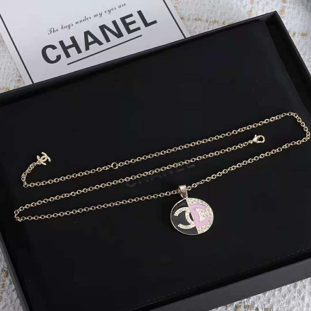 Chanel Women Pendant Necklace in Metal-Black and Pink (7)