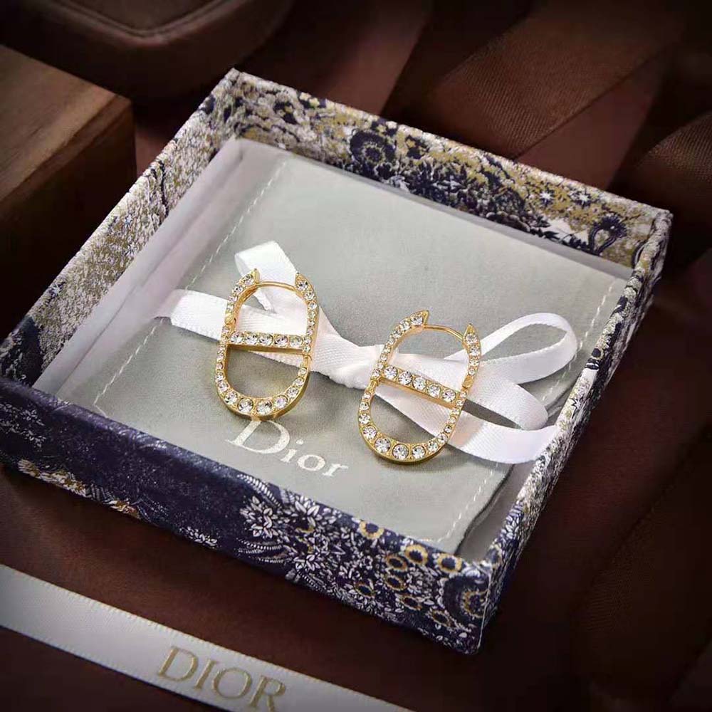 Dior Women 30 Montaigne Earrings Gold-Finish Metal and Silver-Tone Crystals (2)