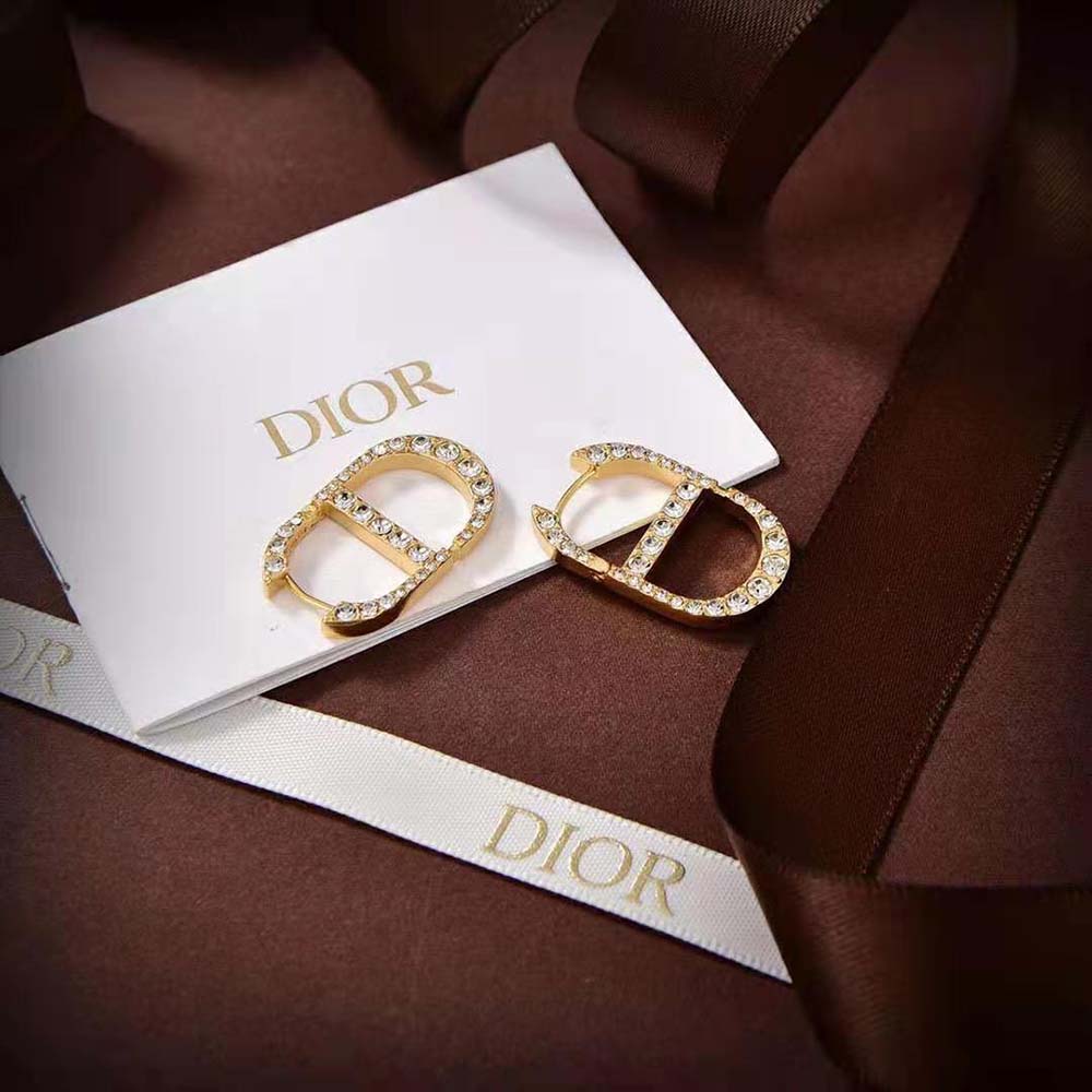 Dior Women 30 Montaigne Earrings Gold-Finish Metal and Silver-Tone Crystals (4)