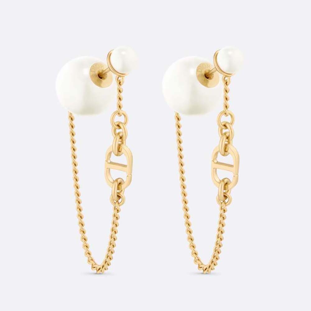 Dior Women 30 Tribales Earrings Gold-Finish Metal and White Resin Pearls