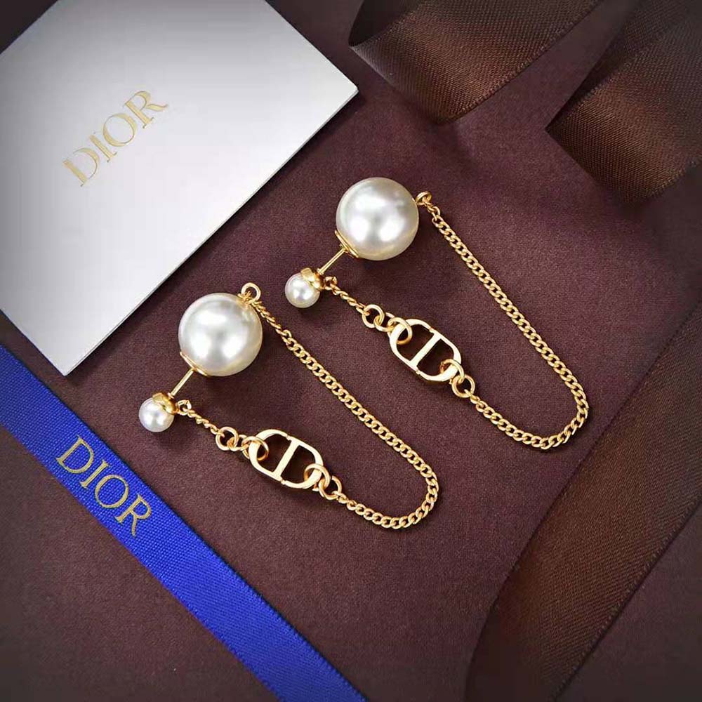 Dior Women 30 Tribales Earrings Gold-Finish Metal and White Resin Pearls (2)