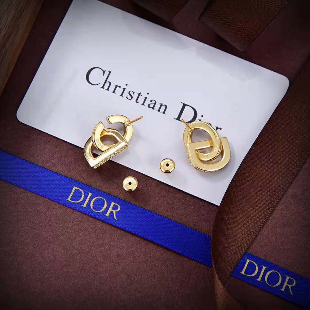 Dior Women CD Lock Earrings Gold-Finish Metal and Silver-Tone Crystals (3)