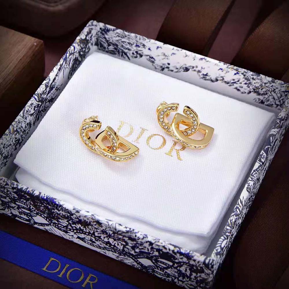 Dior Women CD Lock Earrings Gold-Finish Metal and Silver-Tone Crystals (4)