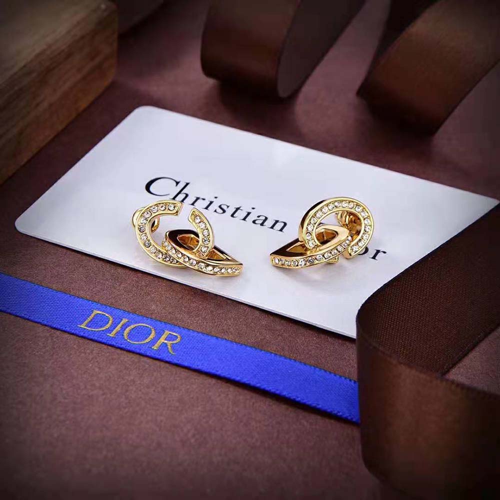 Dior Women CD Lock Earrings Gold-Finish Metal and Silver-Tone Crystals (5)