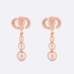 Dior Women CD Navy Earrings Pink-Finish Metal with Pink Resin Pearls and Crystals