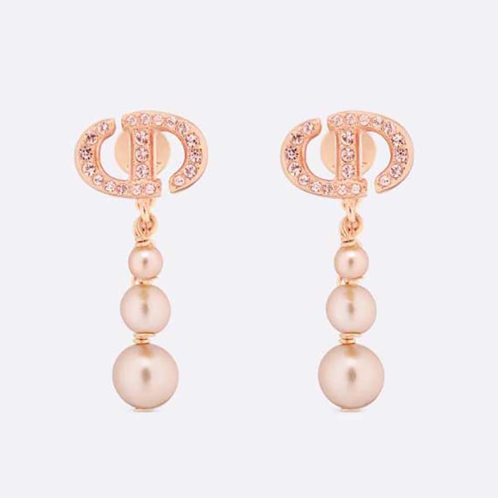 Dior Women CD Navy Earrings Pink-Finish Metal with Pink Resin Pearls and Crystals (1)