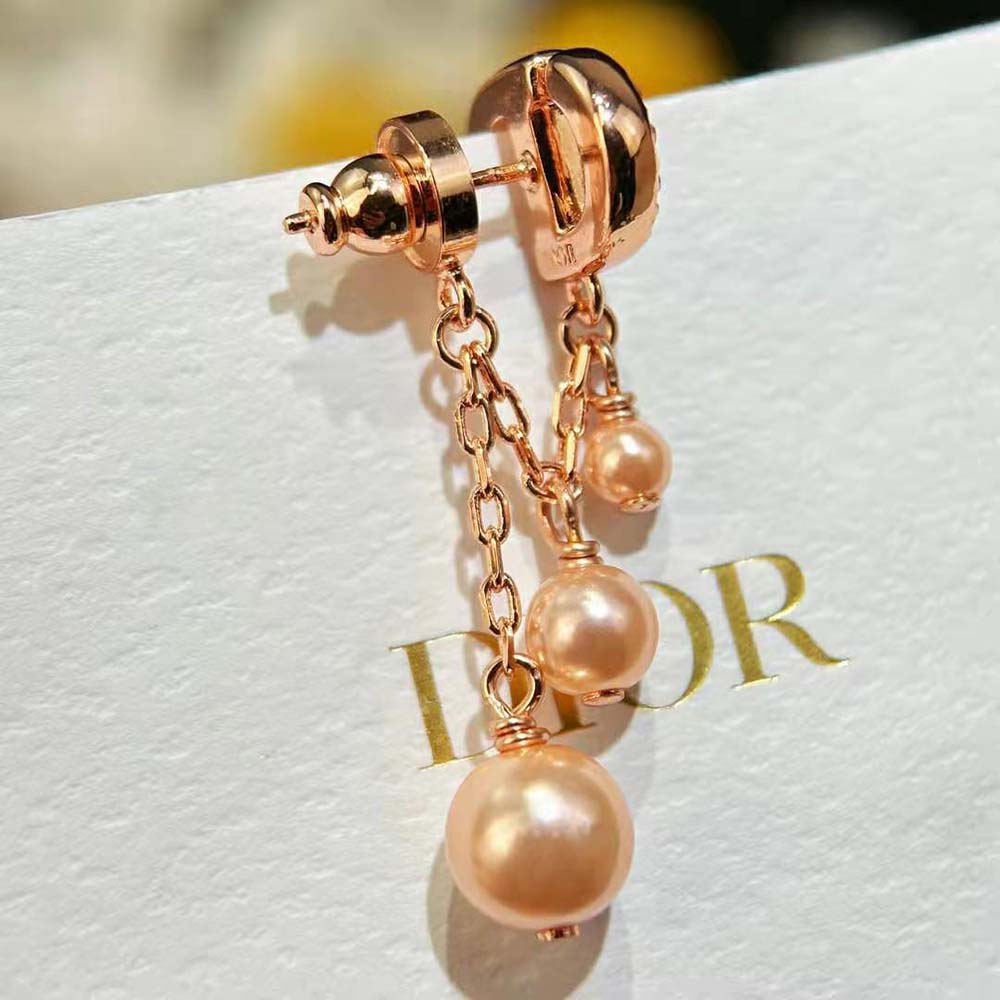 Dior Women CD Navy Earrings Pink-Finish Metal with Pink Resin Pearls and Crystals (7)