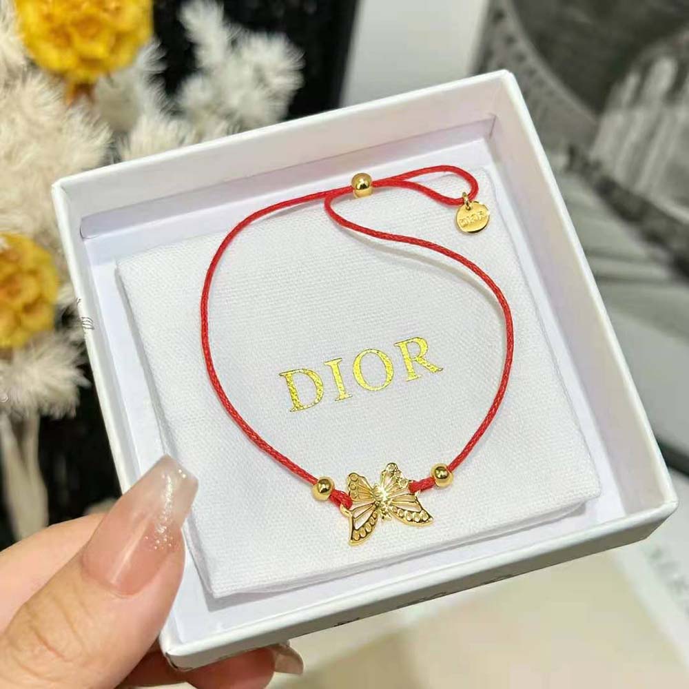 Dior Women Diorelita Bracelet Gold-Finish Metal and Red Cotton (2)