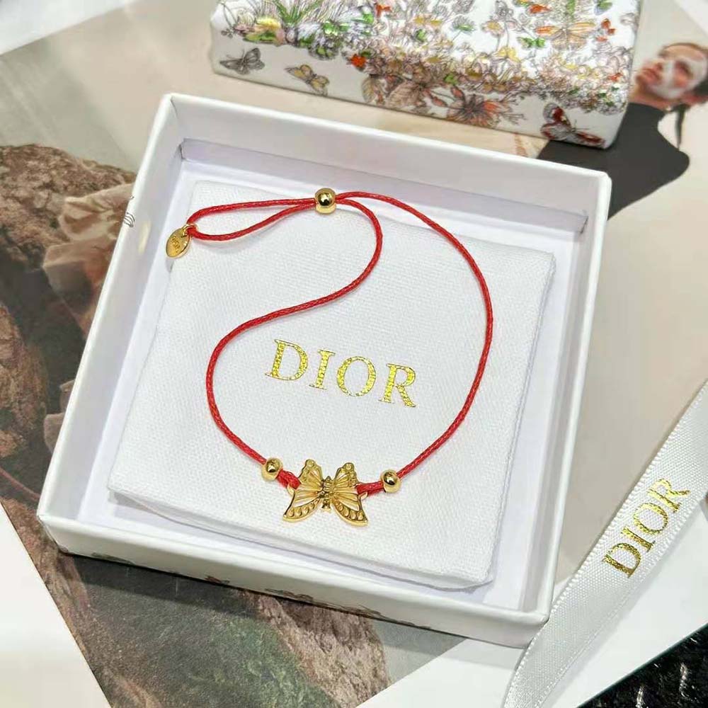 Dior Women Diorelita Bracelet Gold-Finish Metal and Red Cotton (4)