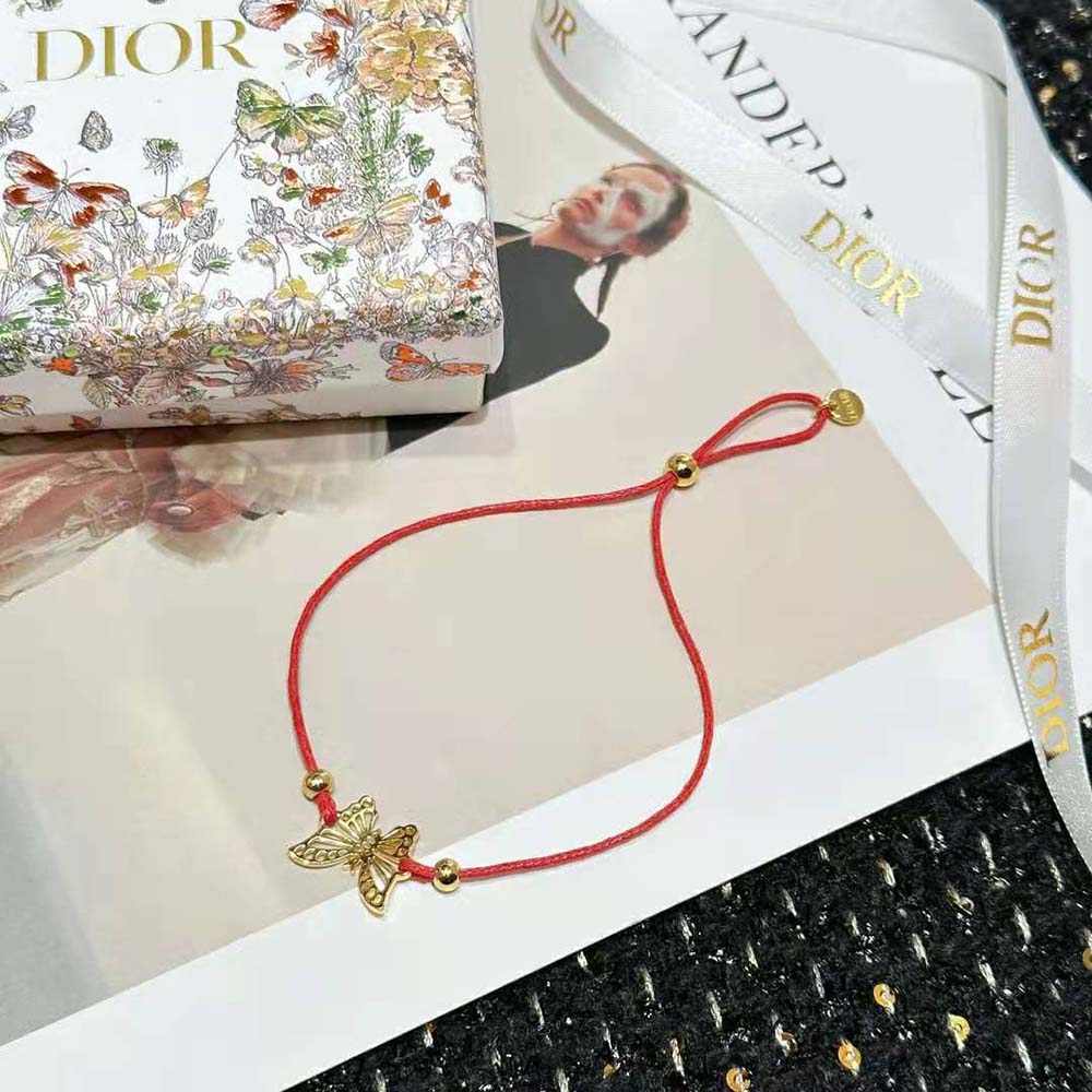 Dior Women Diorelita Bracelet Gold-Finish Metal and Red Cotton (5)
