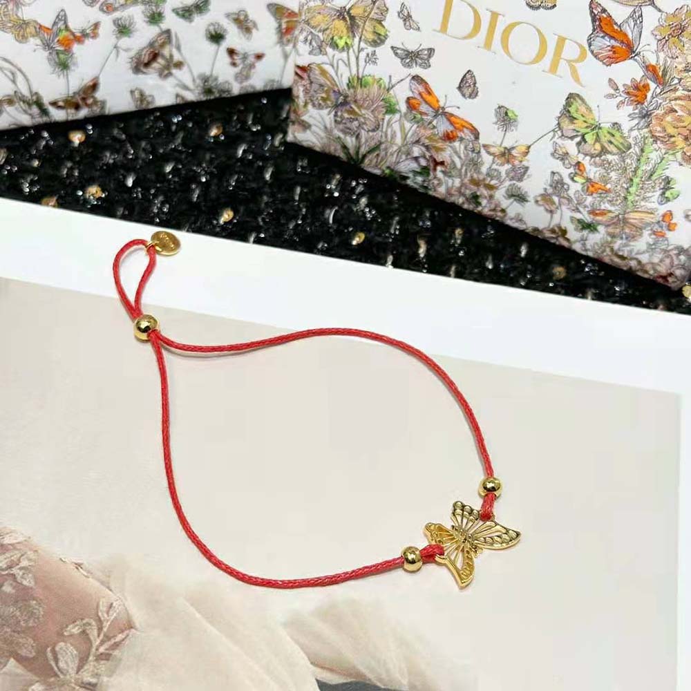 Dior Women Diorelita Bracelet Gold-Finish Metal and Red Cotton (7)