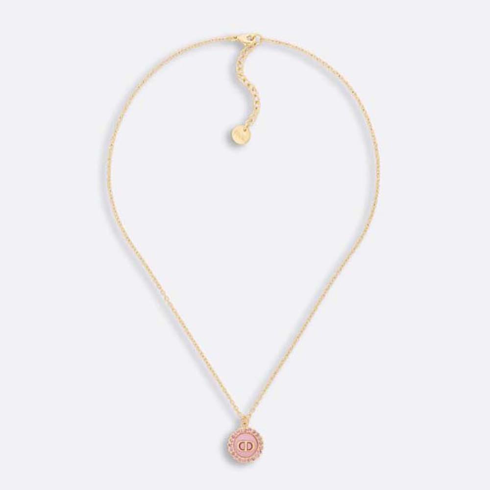 Dior Women Petit CD Baroque Necklace Gold-Finish Metal Pink Crystals (1)