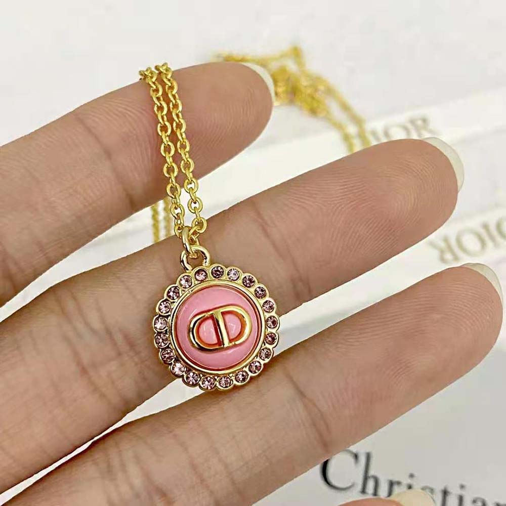Dior Women Petit CD Baroque Necklace Gold-Finish Metal Pink Crystals (4)
