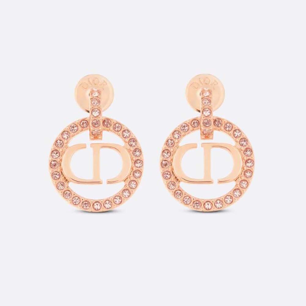 Dior Women Petit CD Earrings Pink-Finish Metal and White Crystals