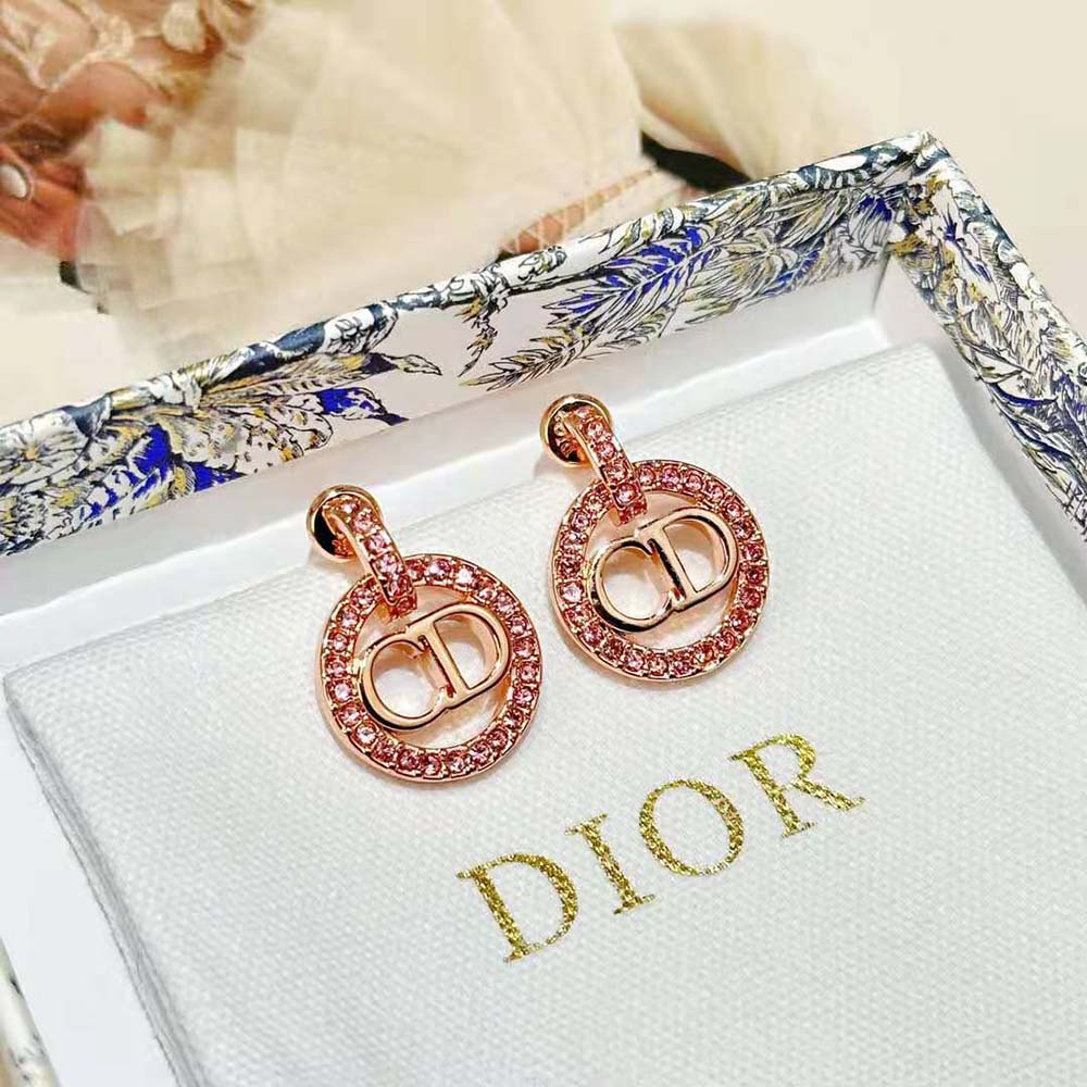 Dior Women Petit CD Earrings Pink-Finish Metal and White Crystals (2)