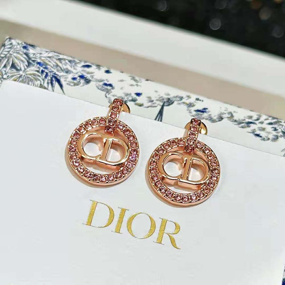 Dior Women Petit CD Earrings Pink-Finish Metal and White Crystals (3)