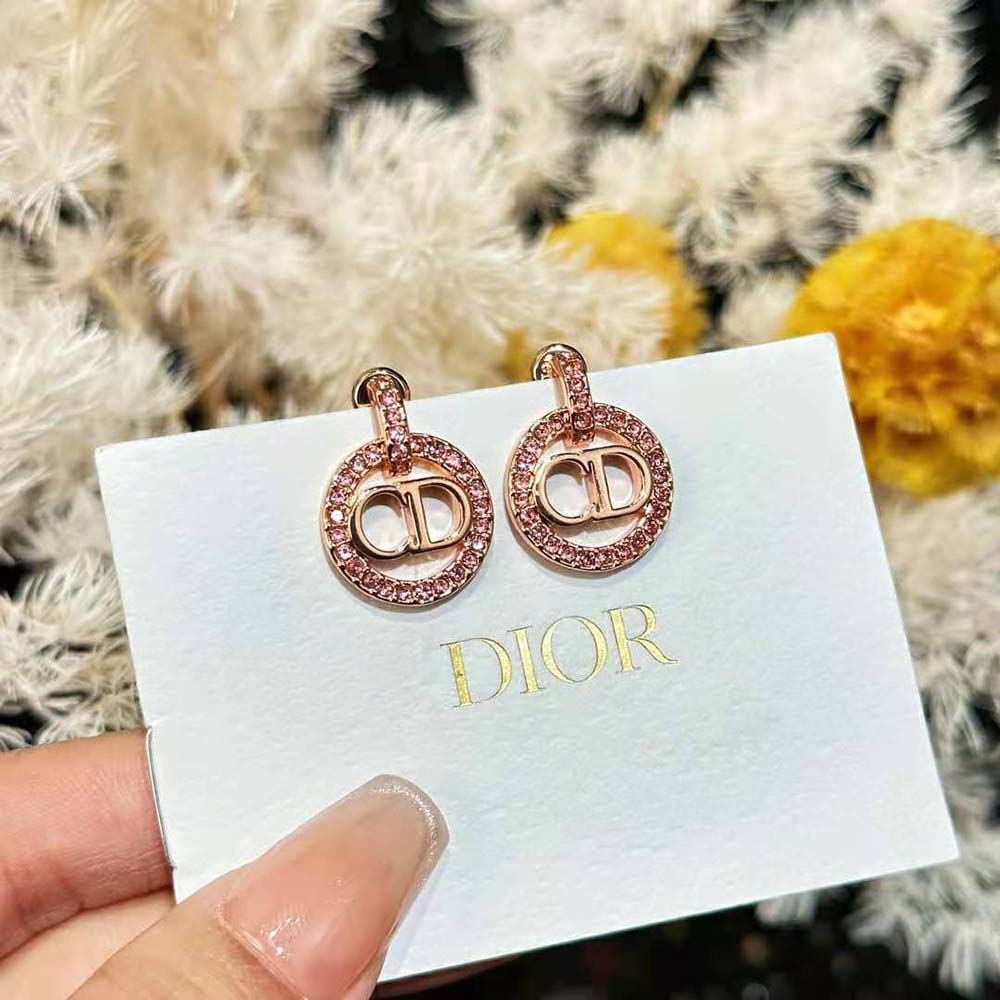 Dior Women Petit CD Earrings Pink-Finish Metal and White Crystals (5)