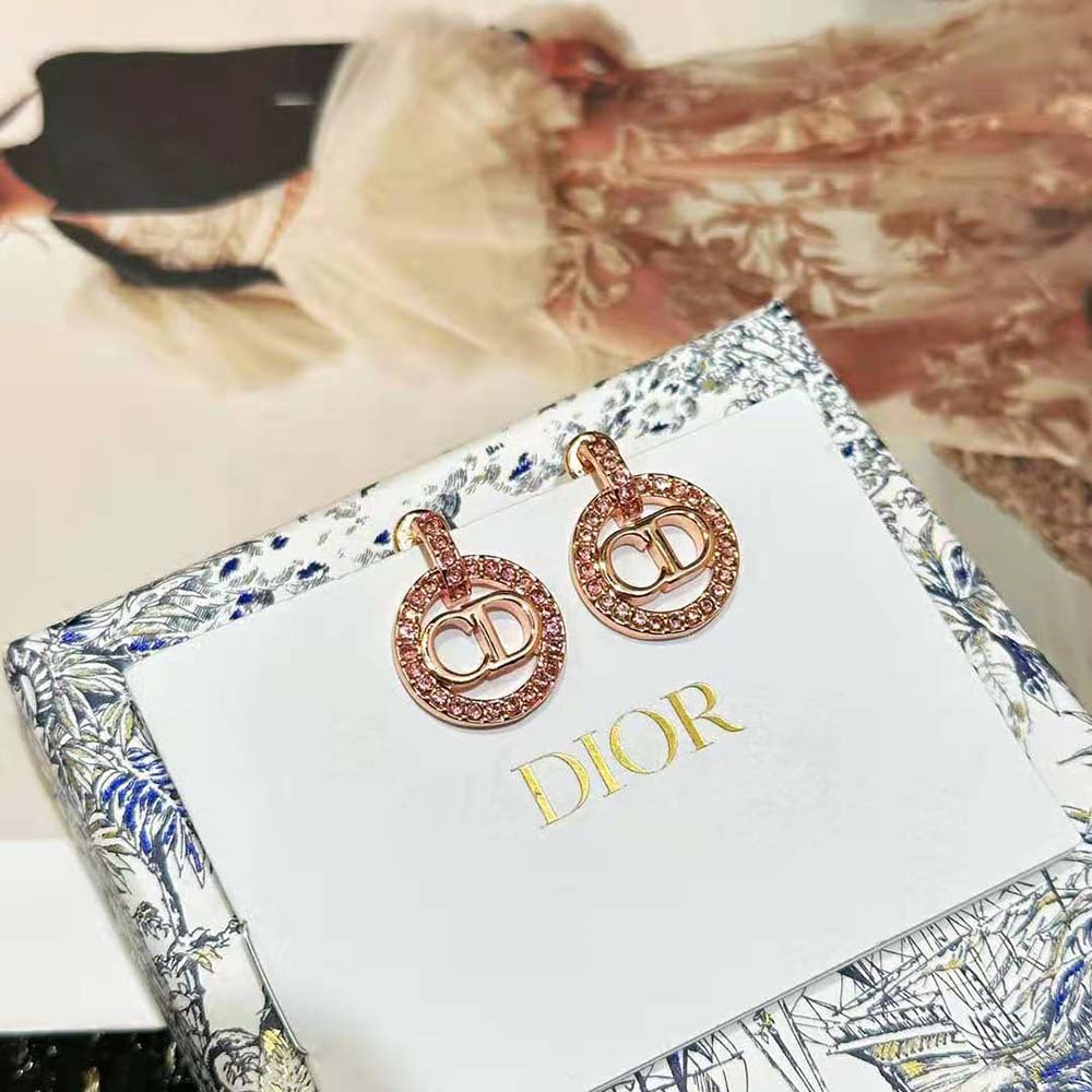 Dior Women Petit CD Earrings Pink-Finish Metal and White Crystals (7)