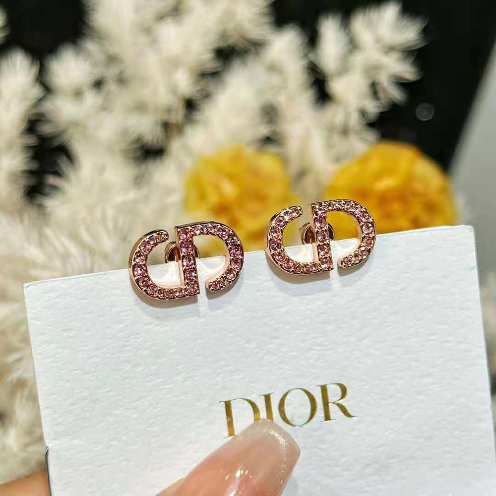 Dior Women Petit CD Studs Earrings Pink-Finish Metal and Pink Crystals (2)