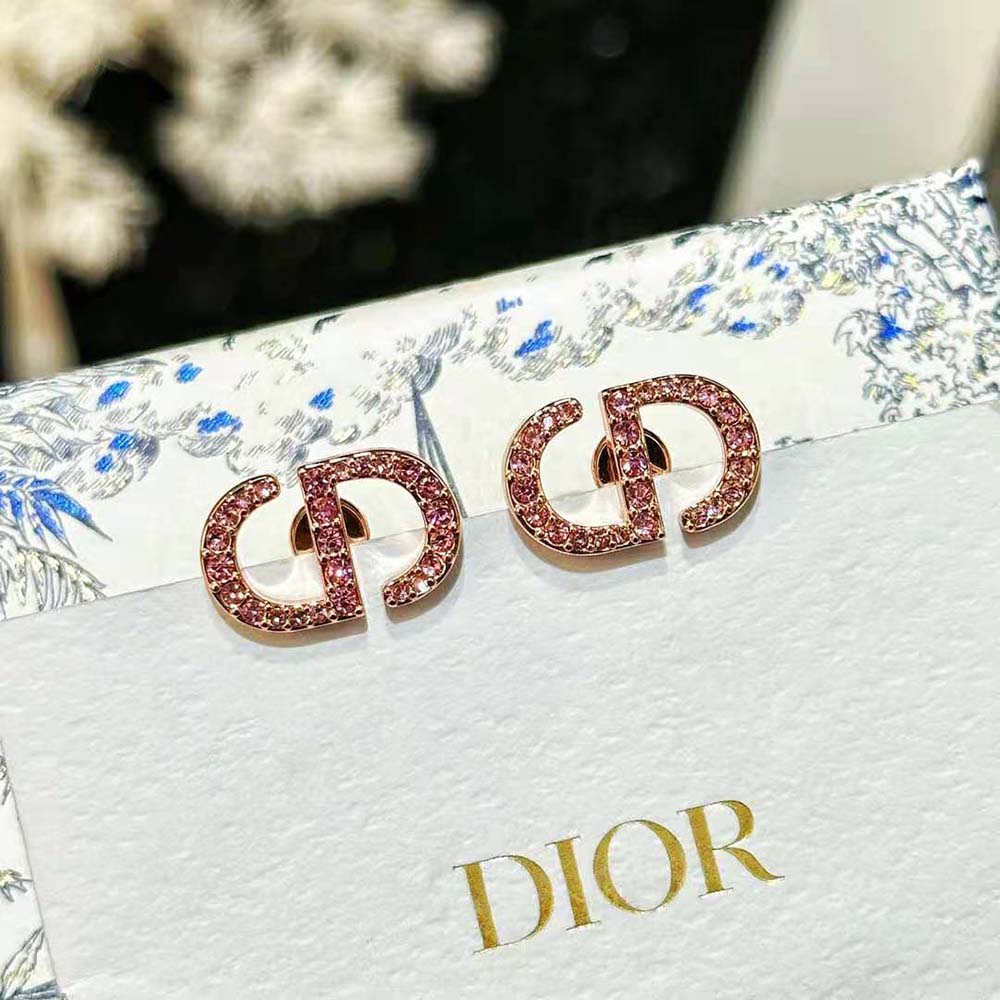 Dior Women Petit CD Studs Earrings Pink-Finish Metal and Pink Crystals (3)