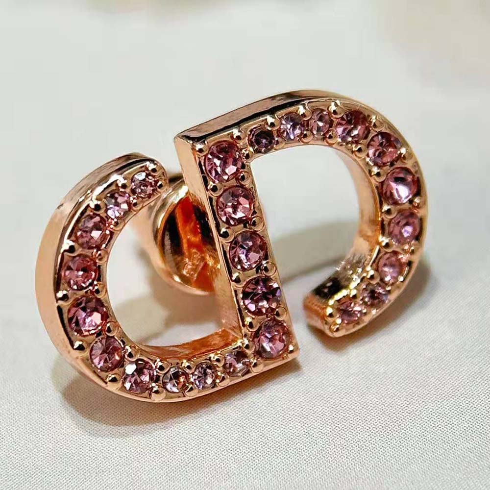Dior Women Petit CD Studs Earrings Pink-Finish Metal and Pink Crystals (7)