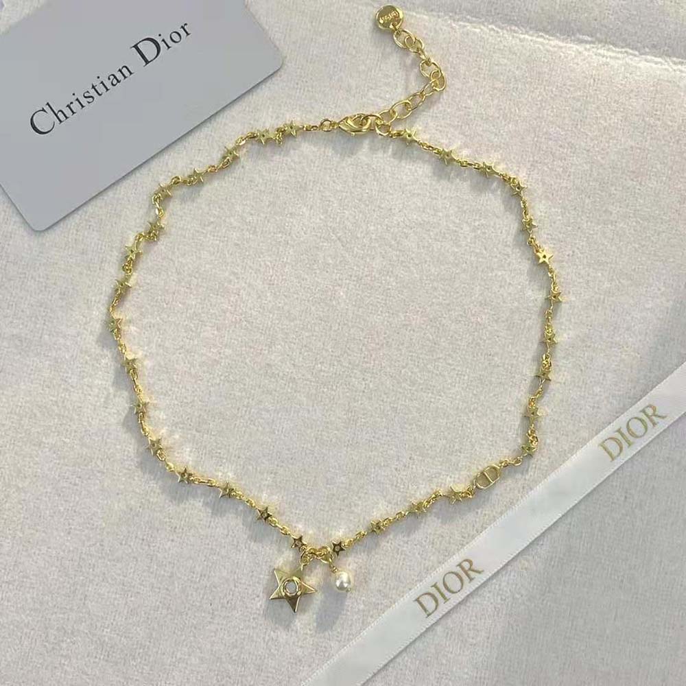 Dior Women Star Necklace Gold-Finish Metal with a White Resin Pearl and Mirror (7)