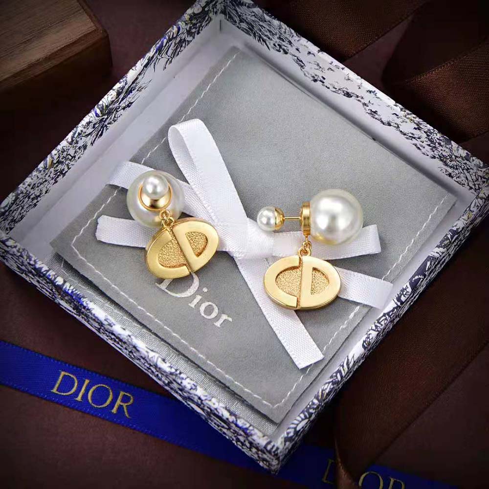 Dior Women Tribales Earrings Gold-Finish Metal and White Resin Pearls (2)