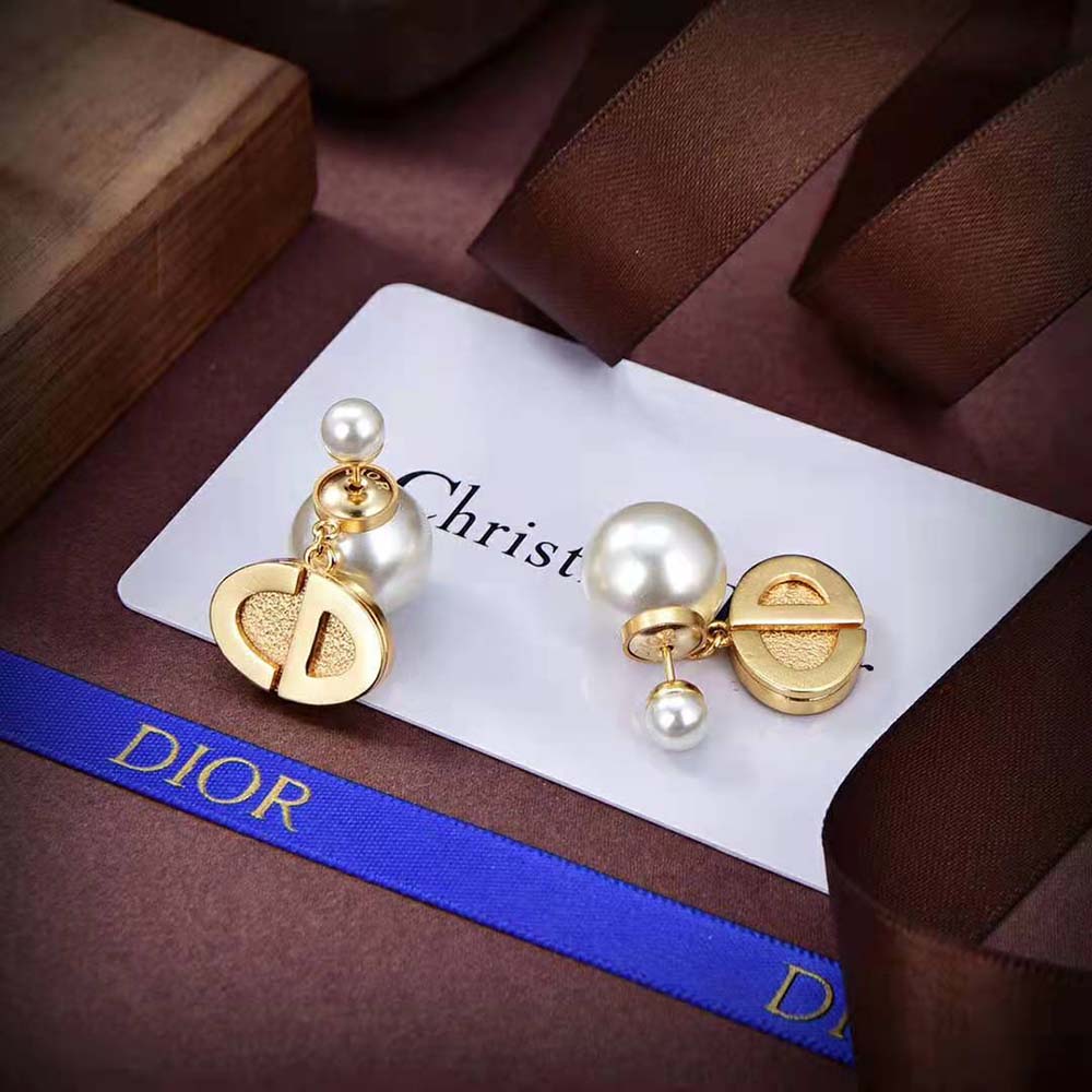 Dior Women Tribales Earrings Gold-Finish Metal and White Resin Pearls (3)