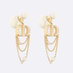 Dior Women Tribales Earrings Gold-Finish Metal with White Resin Pearls