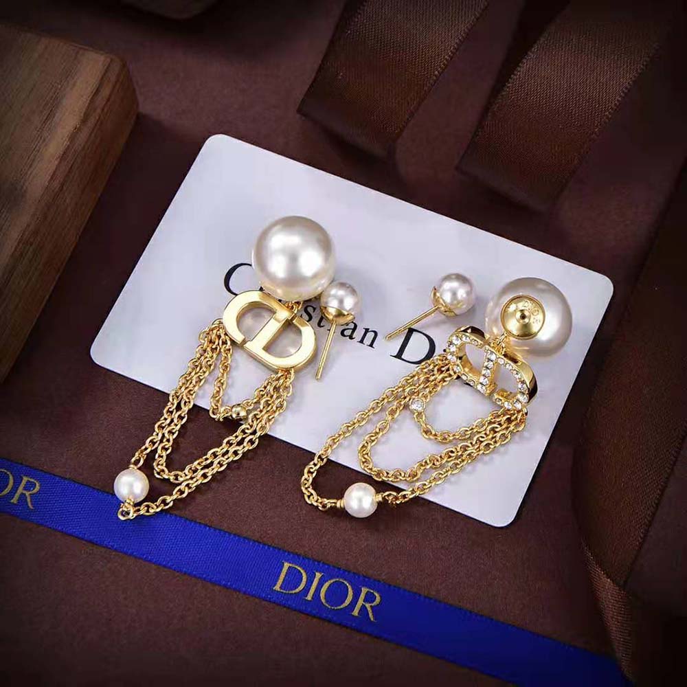 Dior Women Tribales Earrings Gold-Finish Metal with White Resin Pearls (3)