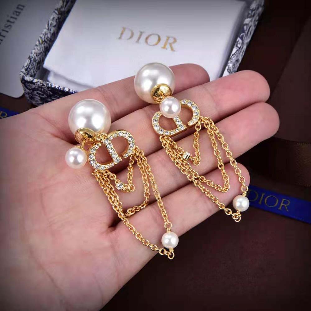 Dior Women Tribales Earrings Gold-Finish Metal with White Resin Pearls (4)