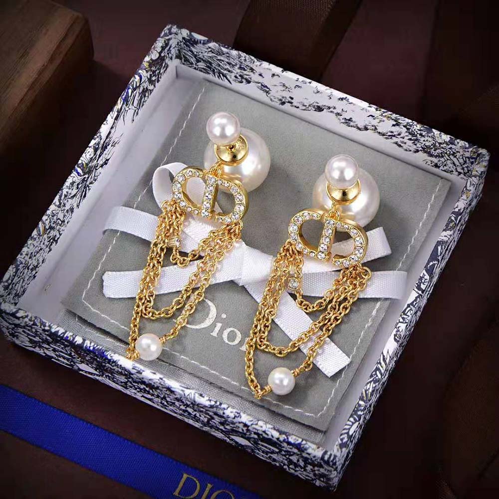 Dior Women Tribales Earrings Gold-Finish Metal with White Resin Pearls (5)