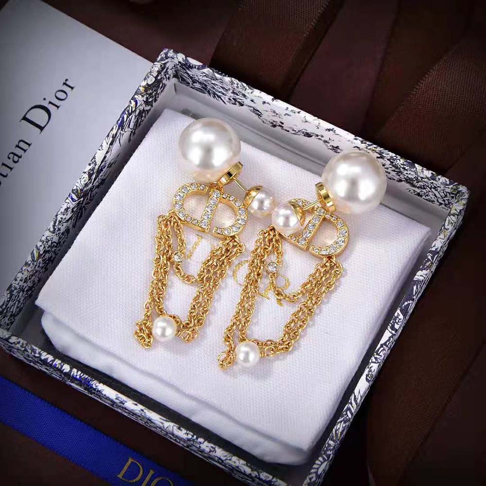 Dior Women Tribales Earrings Gold-Finish Metal with White Resin Pearls (6)